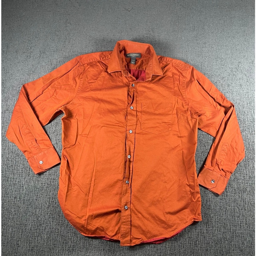 Banana Republic Mens Long‎ Sleeve Button Down Shirt Orange Cotton Size L 16-16.5
